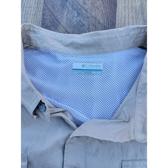 Columbia PFG Short Sleeve Button Up Shirt Men Size 2XL Khaki Vented Top FM7130 - Picture 4 of 12
